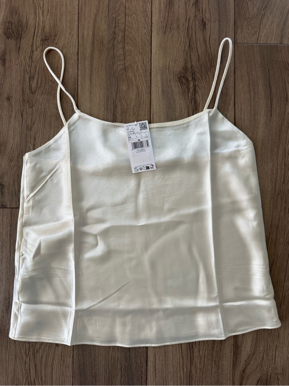 Mango Satin Spaghetti-Strap Cami Top - Ivory
